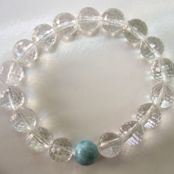 ラリマー１玉１０ミリ+天然水晶ダイヤカット１０ミリ　Ｌサイズ