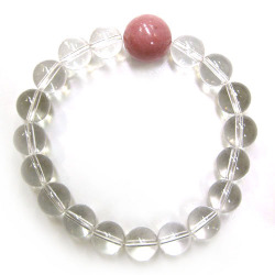 ピンクオパール＋丸玉水晶ブレスレット ピンクオパール14mm玉1個＋水晶10mm×17個