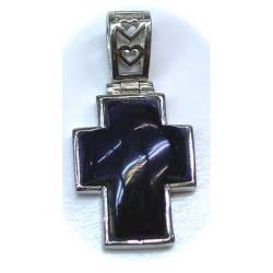 3Aラピスラズリクロス15mm x 10mmシルバー枠、シルバーの鎖付き