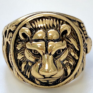 金色のライオンRING 真鍮 ライオンリング サイズ11号 クリスタルバンク