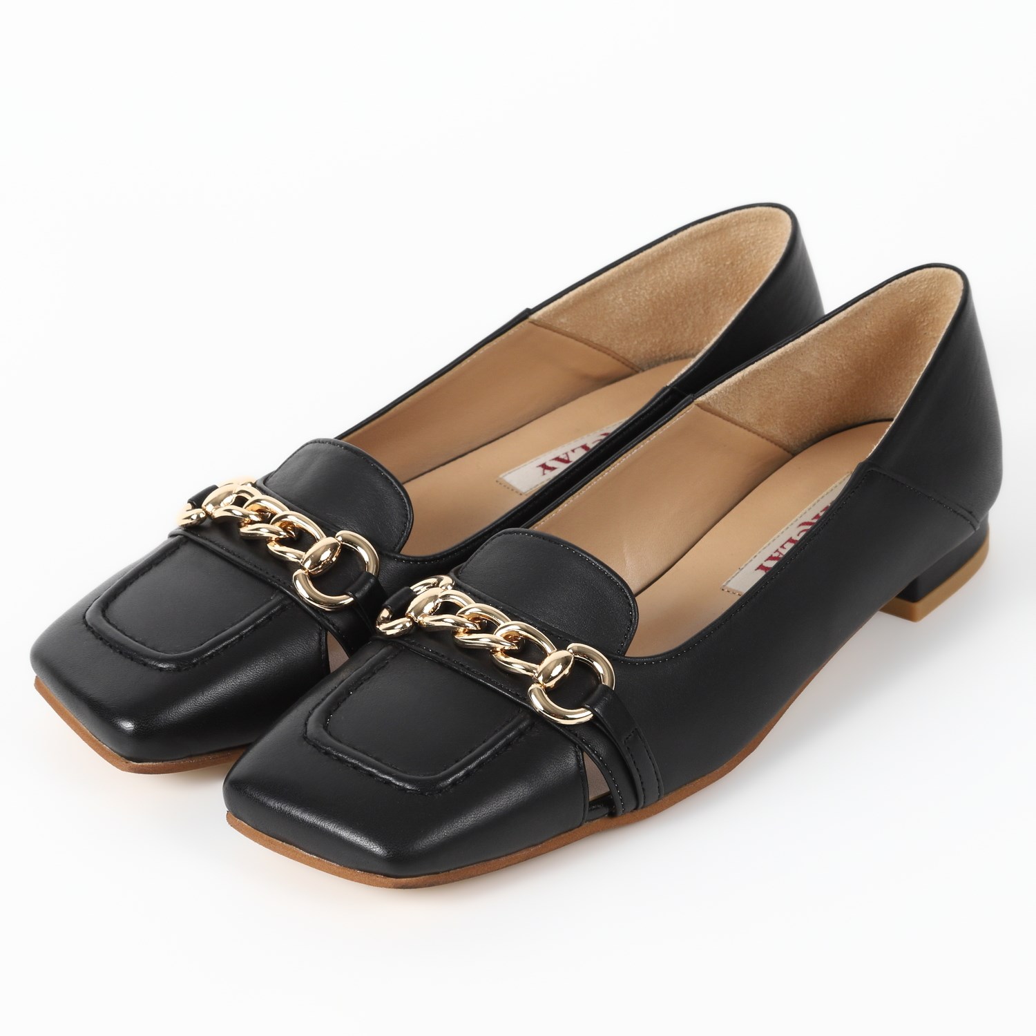 【OUTLET】BARCLAY（バークレー）ワイドスクエアチェーンパンプス　ブラック