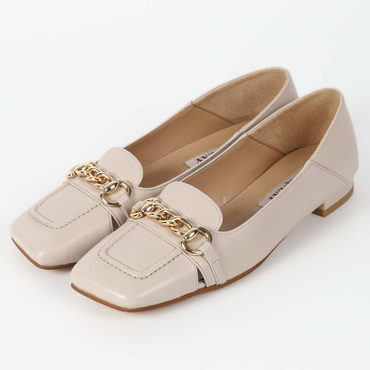 【OUTLET】BARCLAY（バークレー）ワイドスクエアチェーンパンプス　ライトベージュ