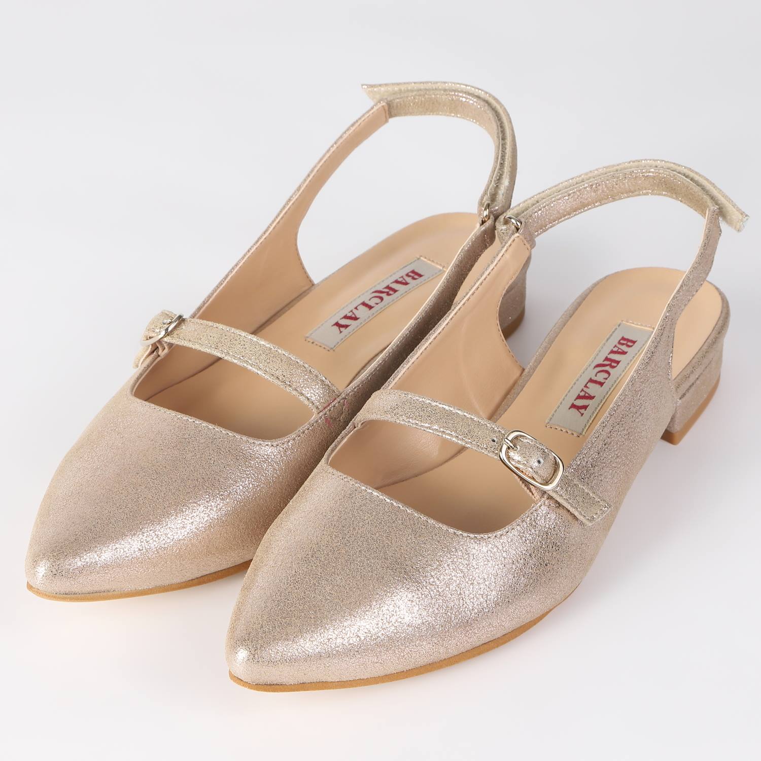 【OUTLET】BARCLAY（バークレー）ポインテッドトゥバックバンドパンプス　プラチナ