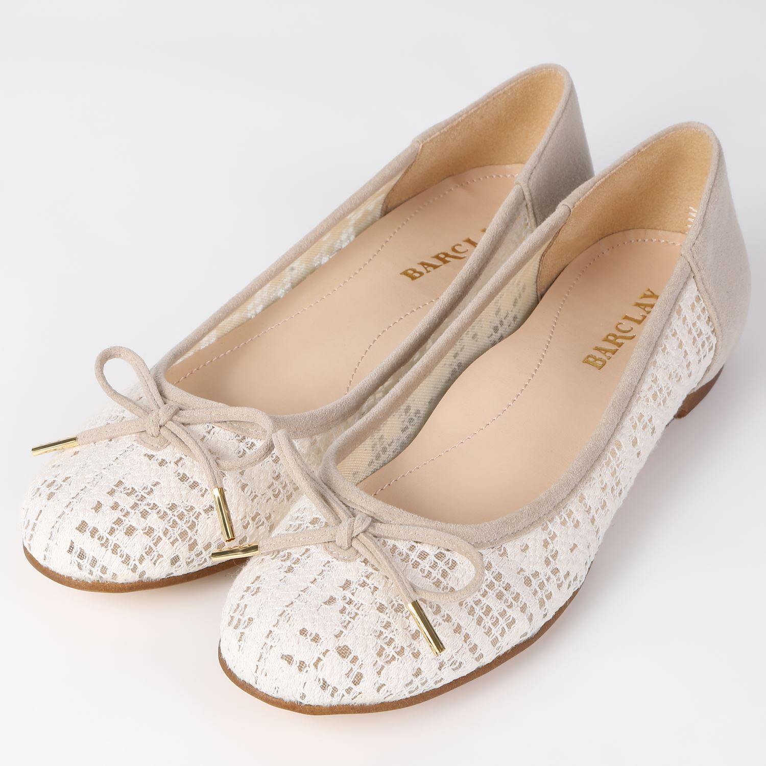 【OUTLET】BARCLAY（バークレー）チュールレースバレエシューズ　アイボリーファブリック