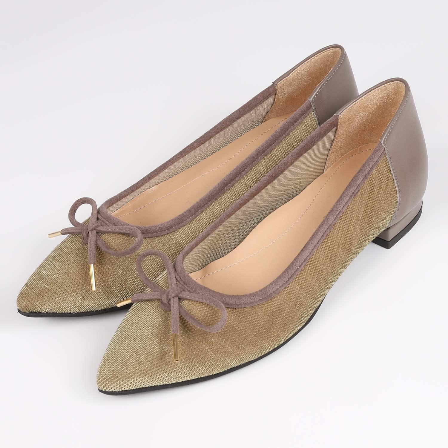 【OUTLET】BARCLAY（バークレー）ポインテッドトゥメッシュバレエシューズ　ゴールド