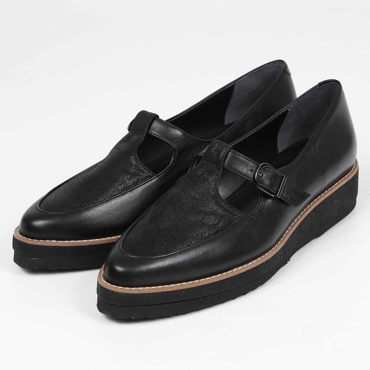 【OUTLET】BARCLAY（バークレー）Tストラップカジュアルシューズ　ブラックコンビ