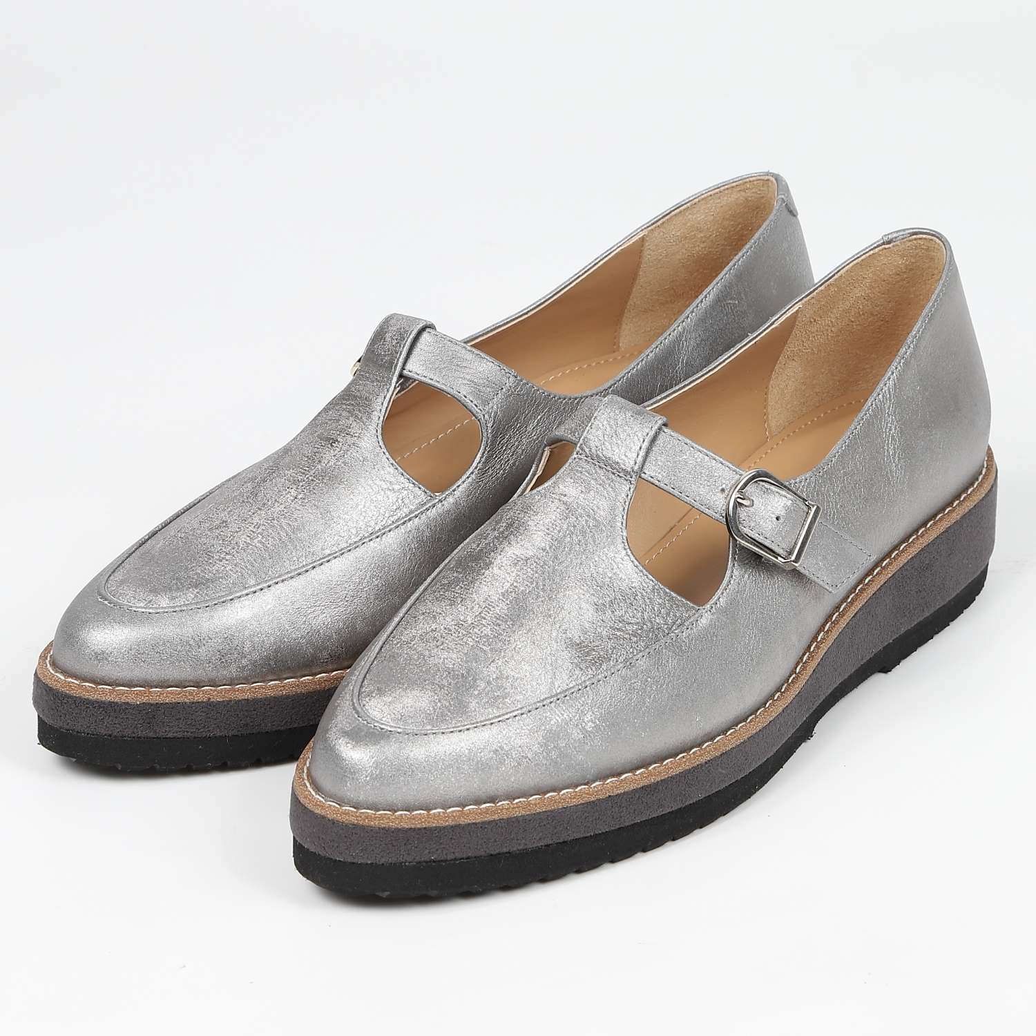 【OUTLET】BARCLAY（バークレー）Tストラップカジュアルシューズ　ダークシルバーメタリック