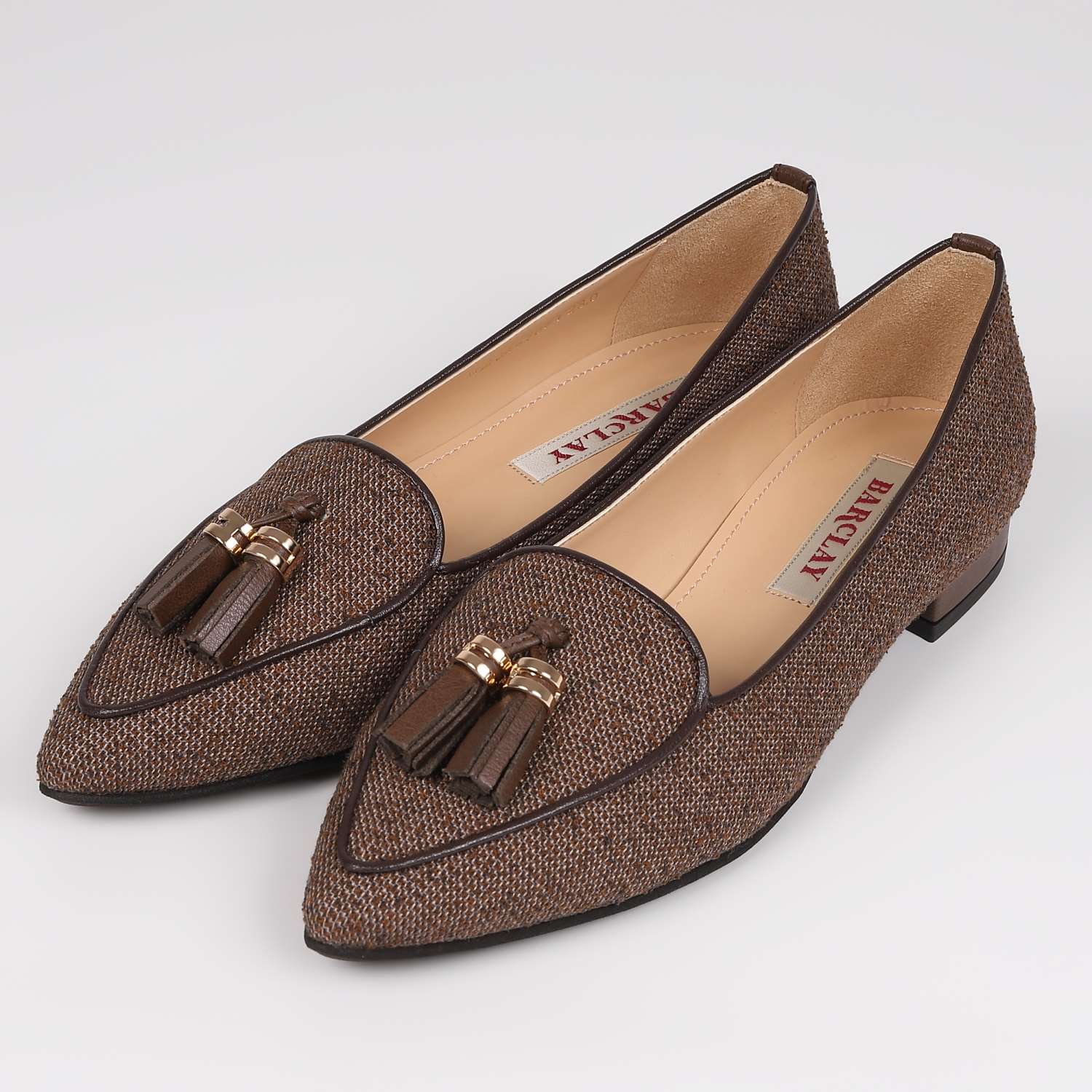 【OUTLET】BARCLAY（バークレー）生地タッセルパンプス　ダークブラウンファブリック