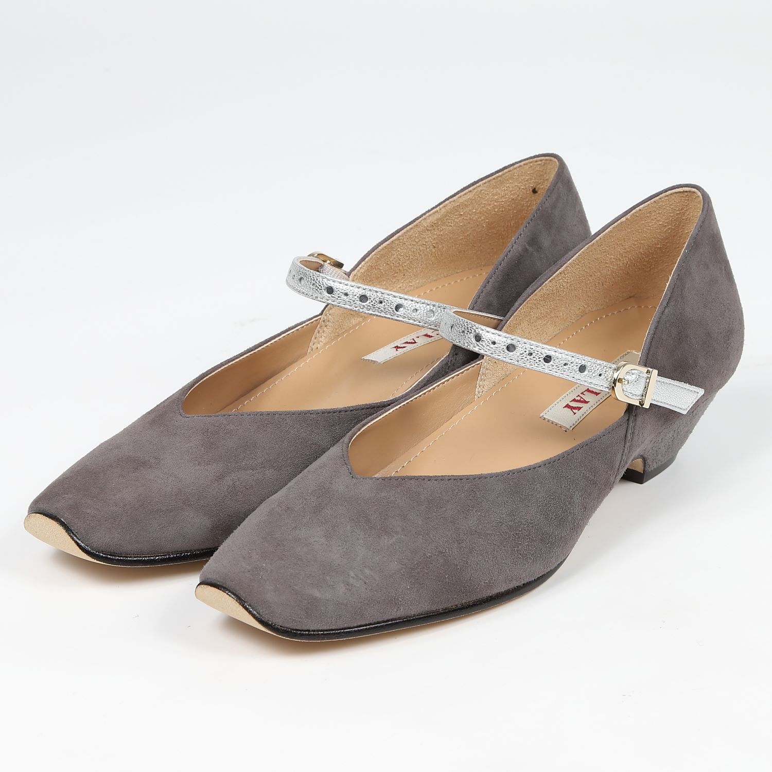 【OUTLET】BARCLAY（バークレー）マイラーストラップパンプス　グレースエードコンビ