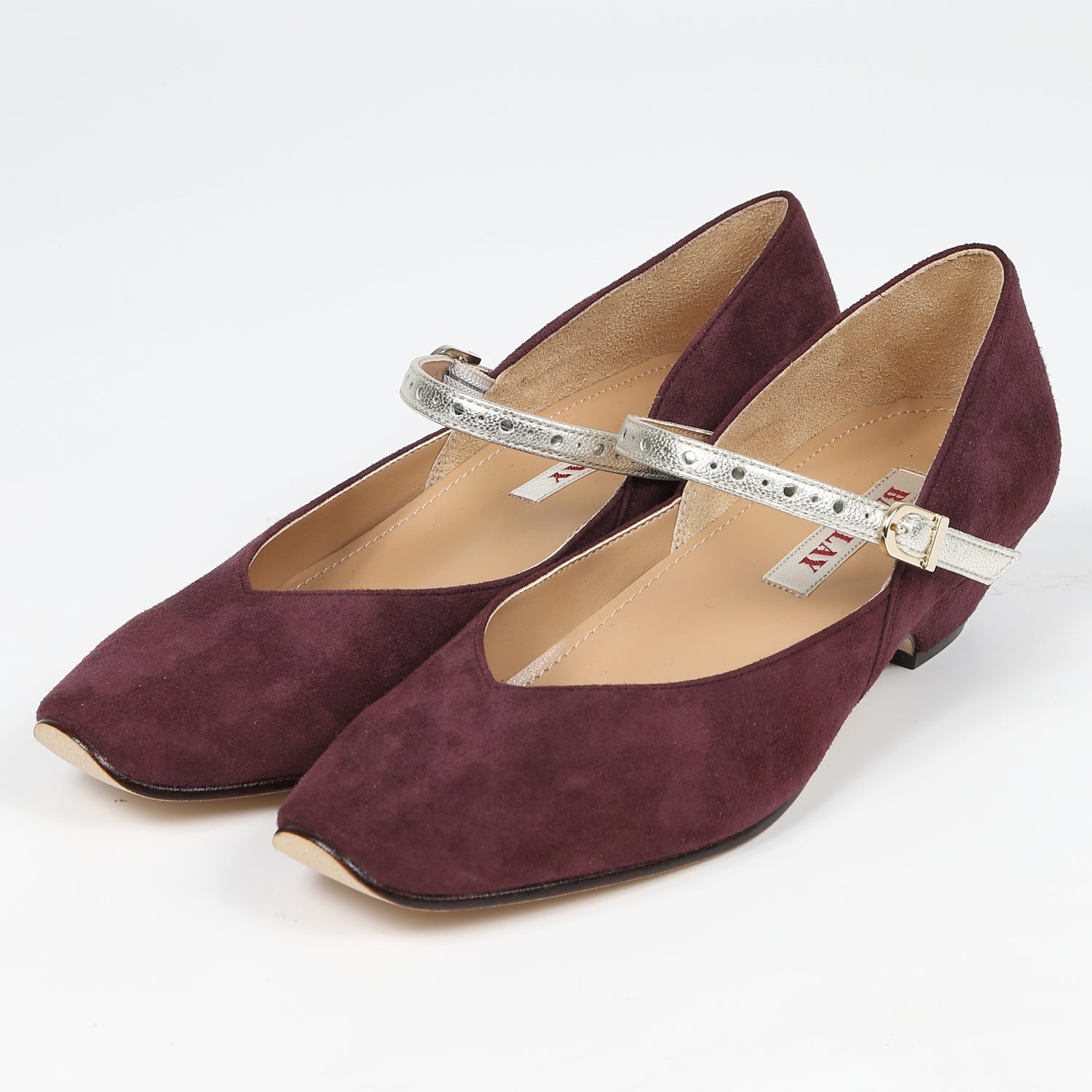 【OUTLET】BARCLAY（バークレー）マイラーストラップパンプス　パープルスエードコンビ