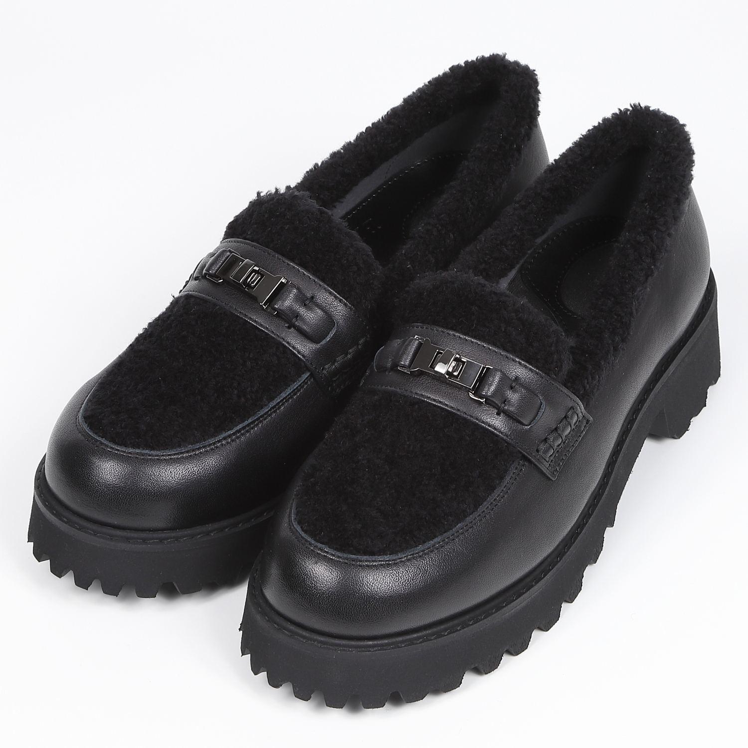 【SALE】BARCLAY（バークレー）ボリュームソールボアローファー　ブラックコンビ