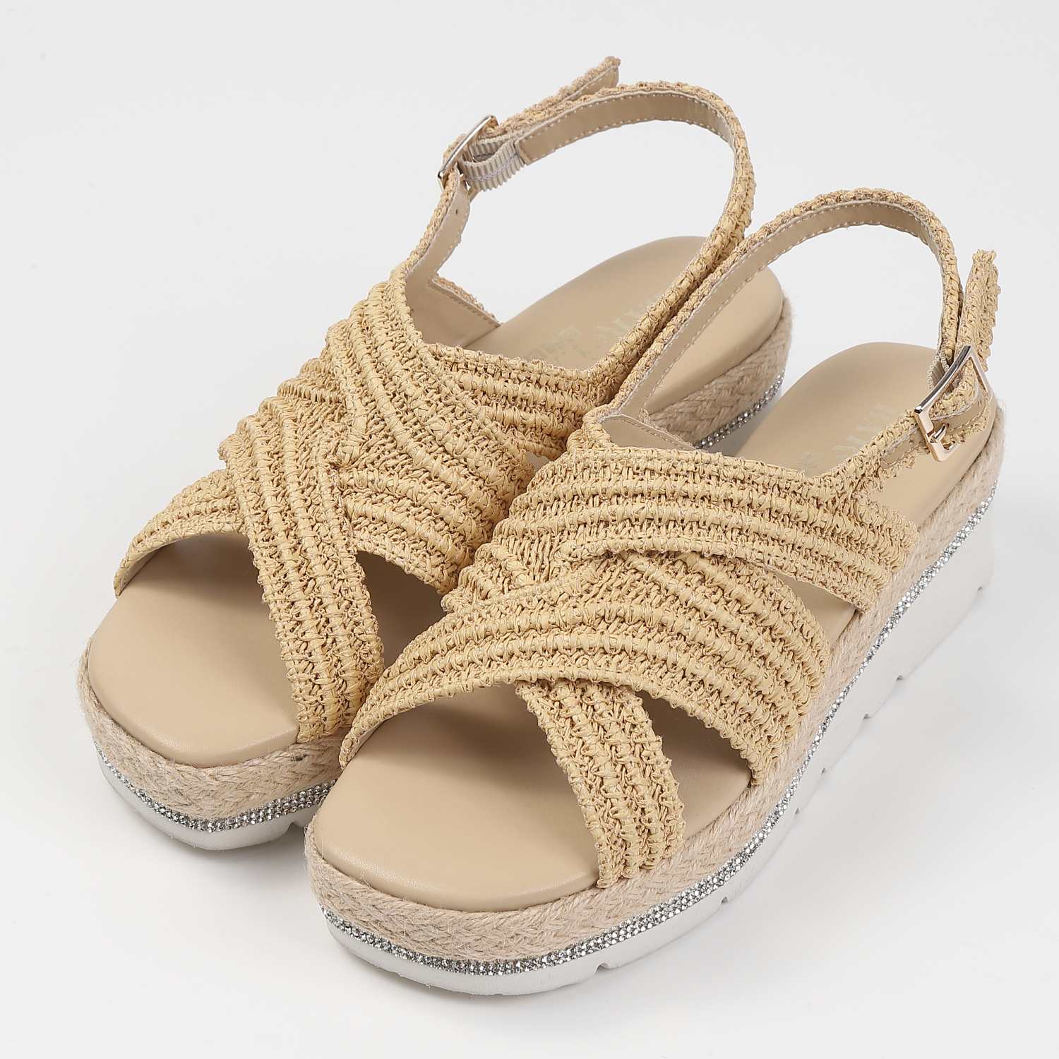 BARCLAY（バークレー）ビジューライン厚底ジュートサンダル　ベージュ
