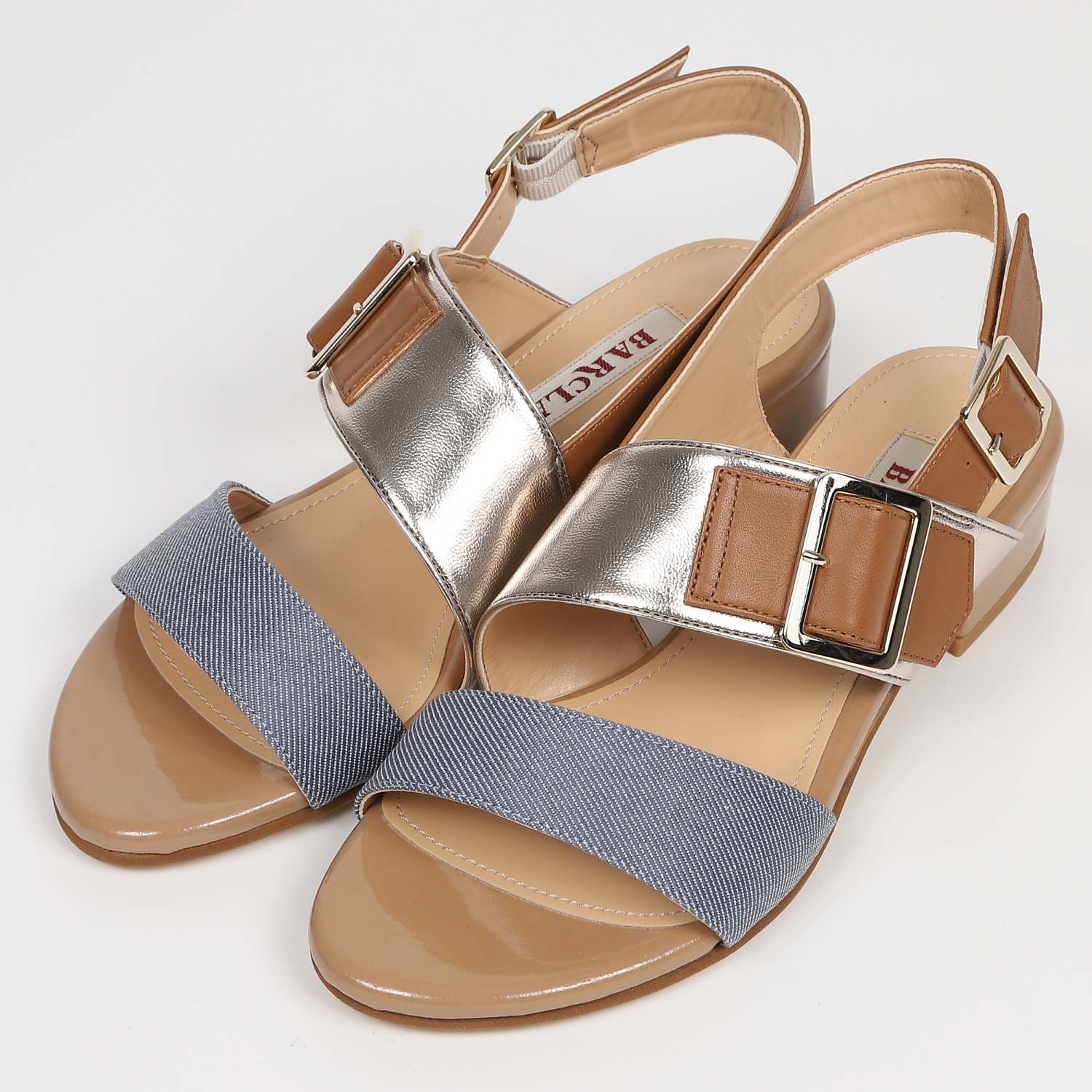 【OUTLET】BARCLAY（バークレー）斜めベルトデザインバックバンドサンダル　ブルーファブリック