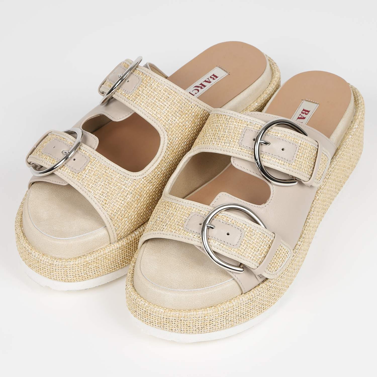 【OUTLET】BARCLAY（バークレー）ラフィア生地ダブルベルトサンダル　ベージュ