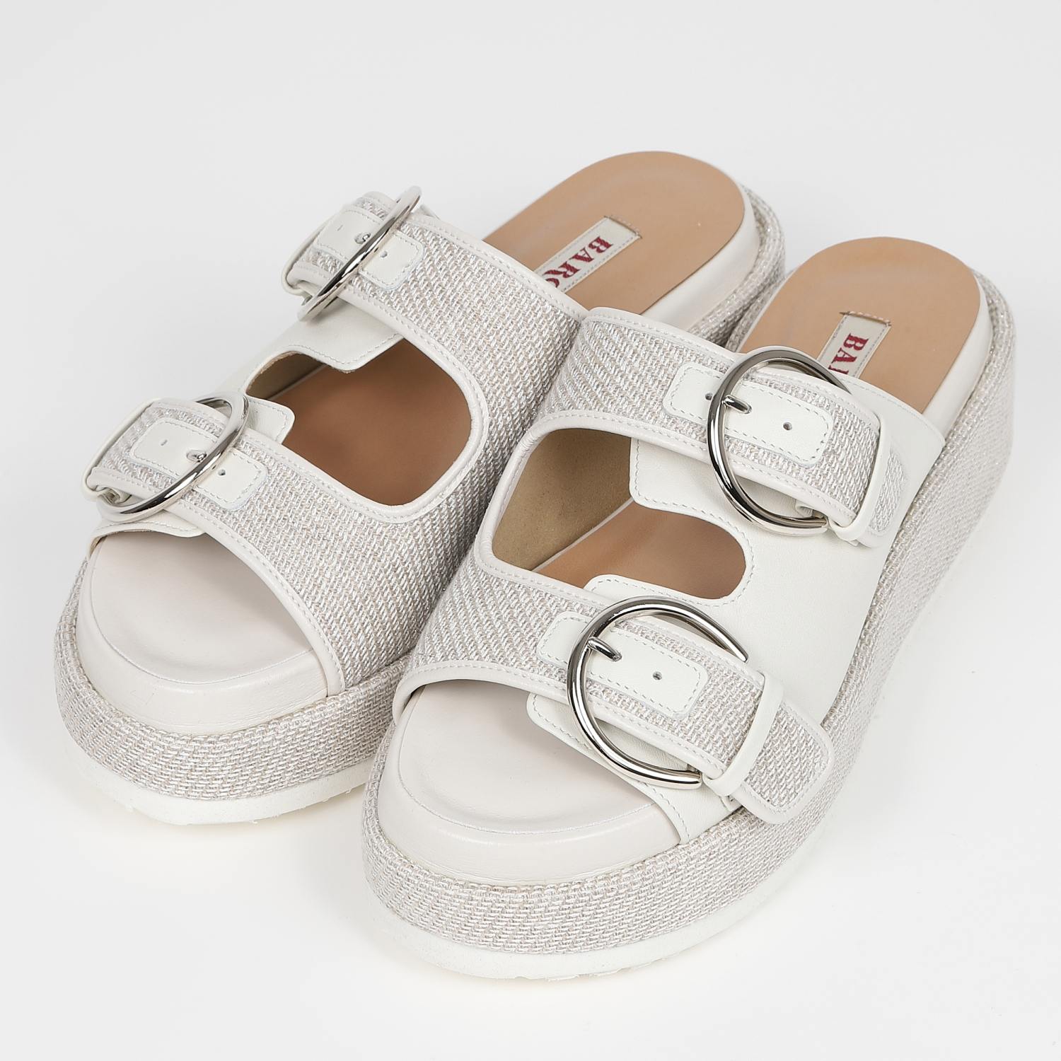 【OUTLET】BARCLAY（バークレー）ラフィア生地ダブルベルトサンダル　アイボリー