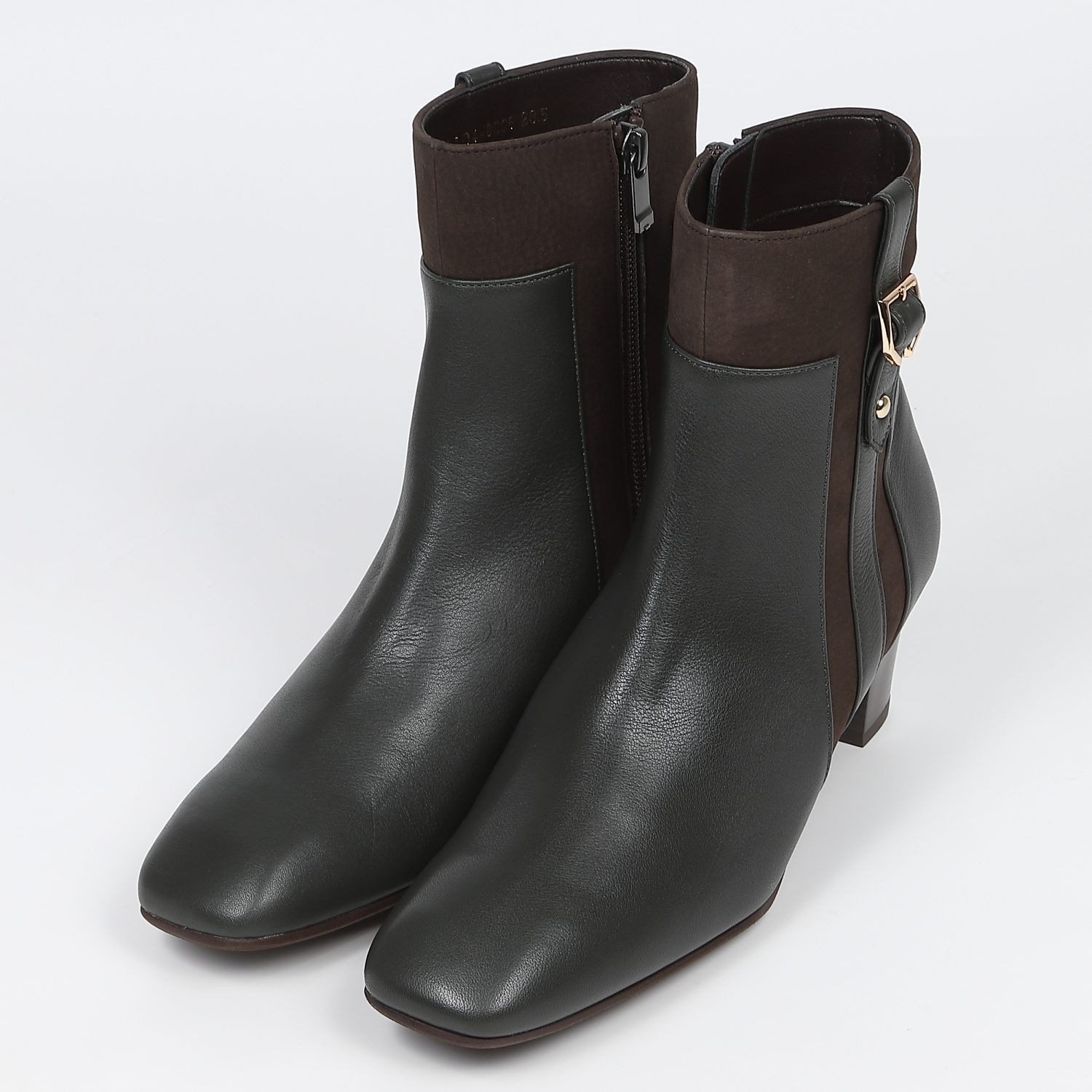 BARCLAY（バークレー）サイドベルト付ショートブーツ　ダークグリーンコンビ