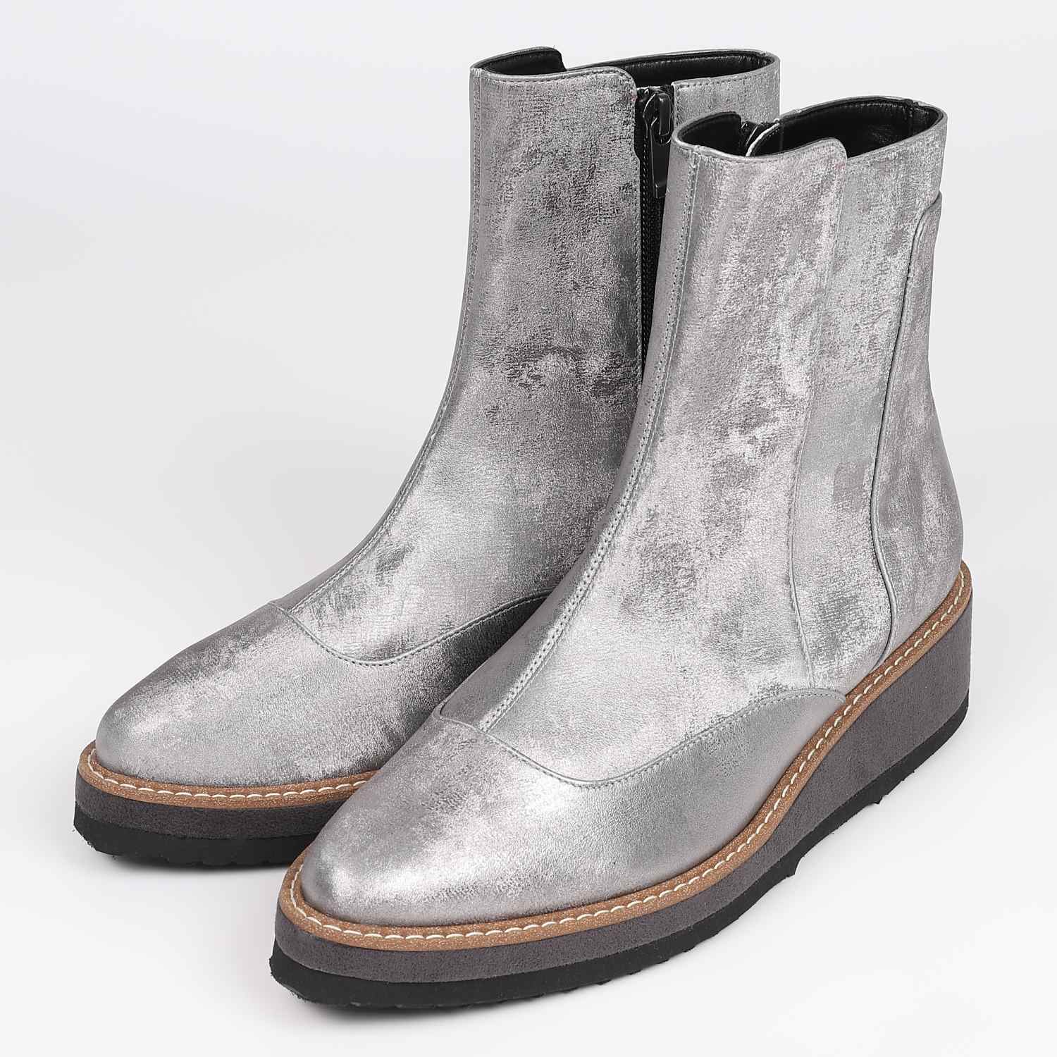 【OUTLET】BARCLAY（バークレー）厚底ショートブーツ　ダークシルバーコンビ