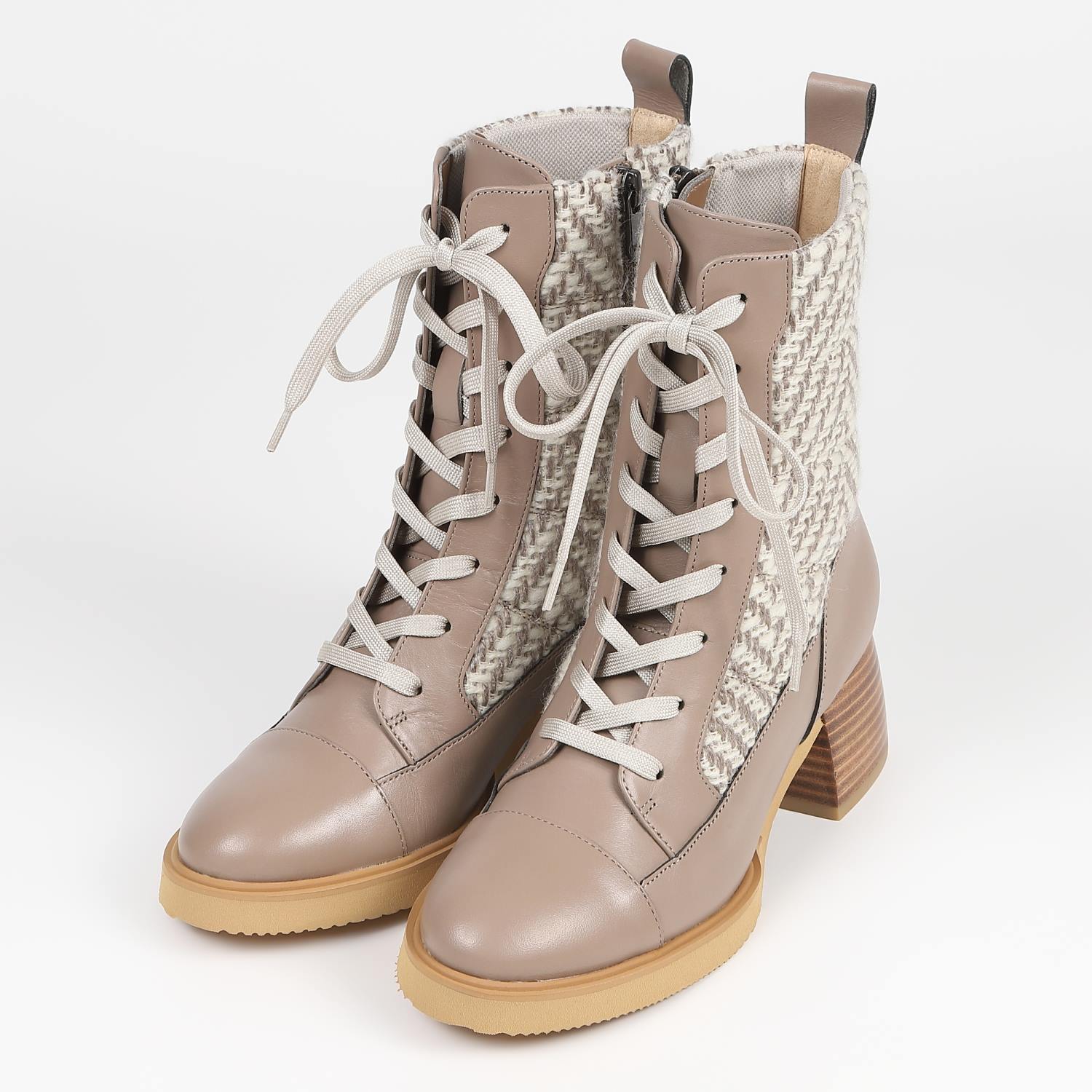 【SALE】BARCLAY（バークレー）ヒールアップキルティングブーツ　ダークベージュコンビ