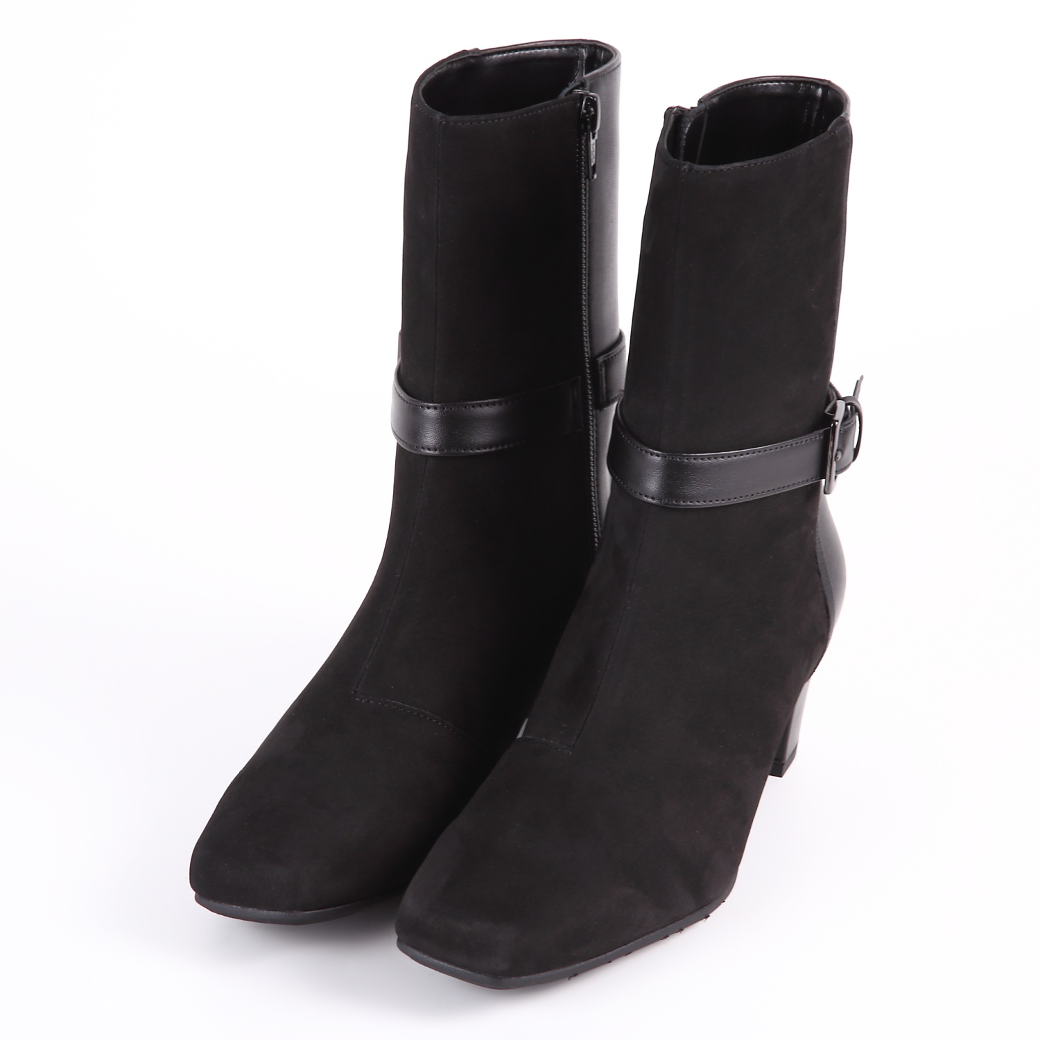 【OUTLET】With Width（ウィズウィズ）ミドル丈ショートブーツ　ブラックヌバックコンビ