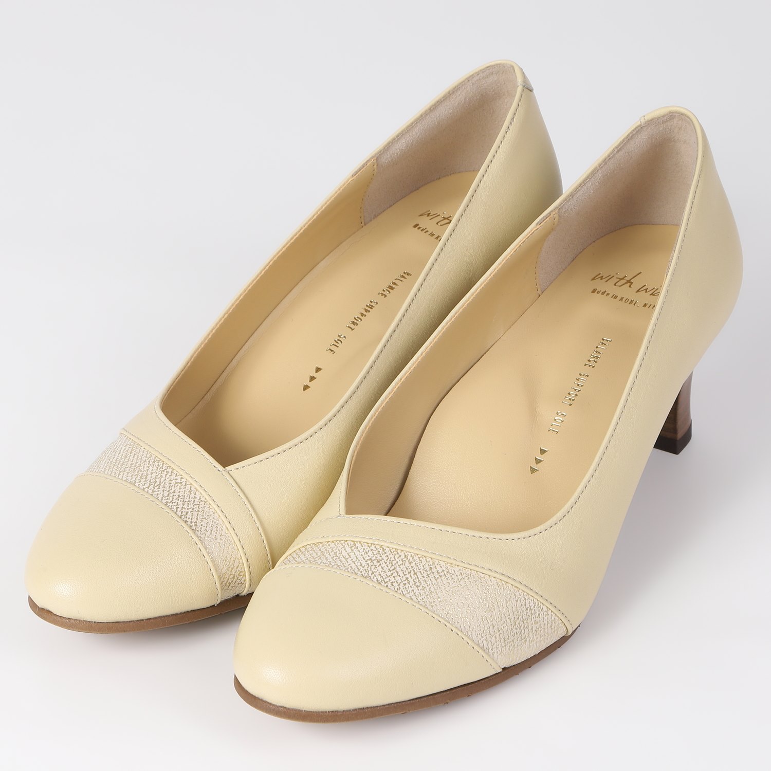 【OUTLET】With Width（ウィズウィズ）異素材コンビパンプス ライトイエロー