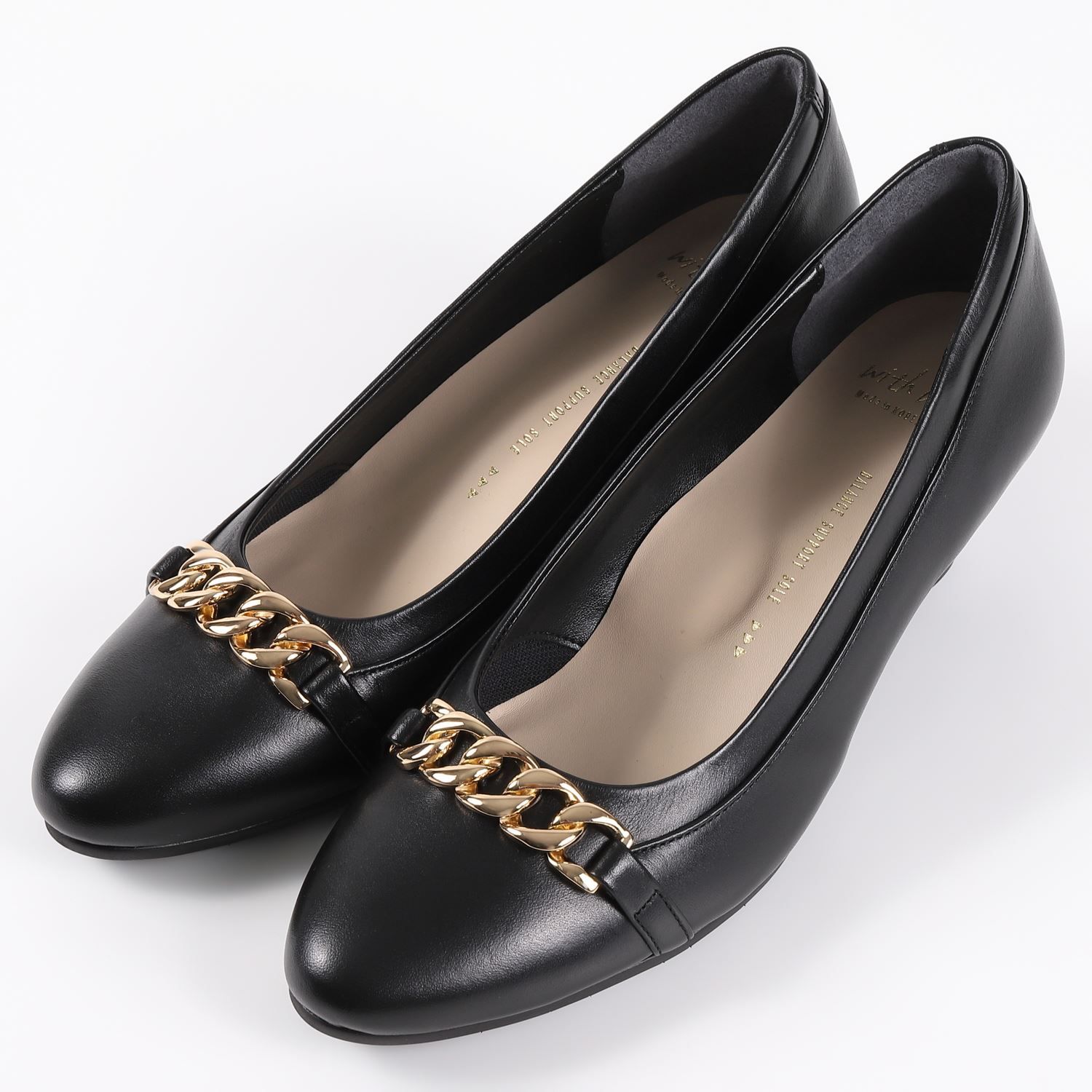 【OUTLET】With Width（ウィズウィズ）チェーンパンプス　ブラック