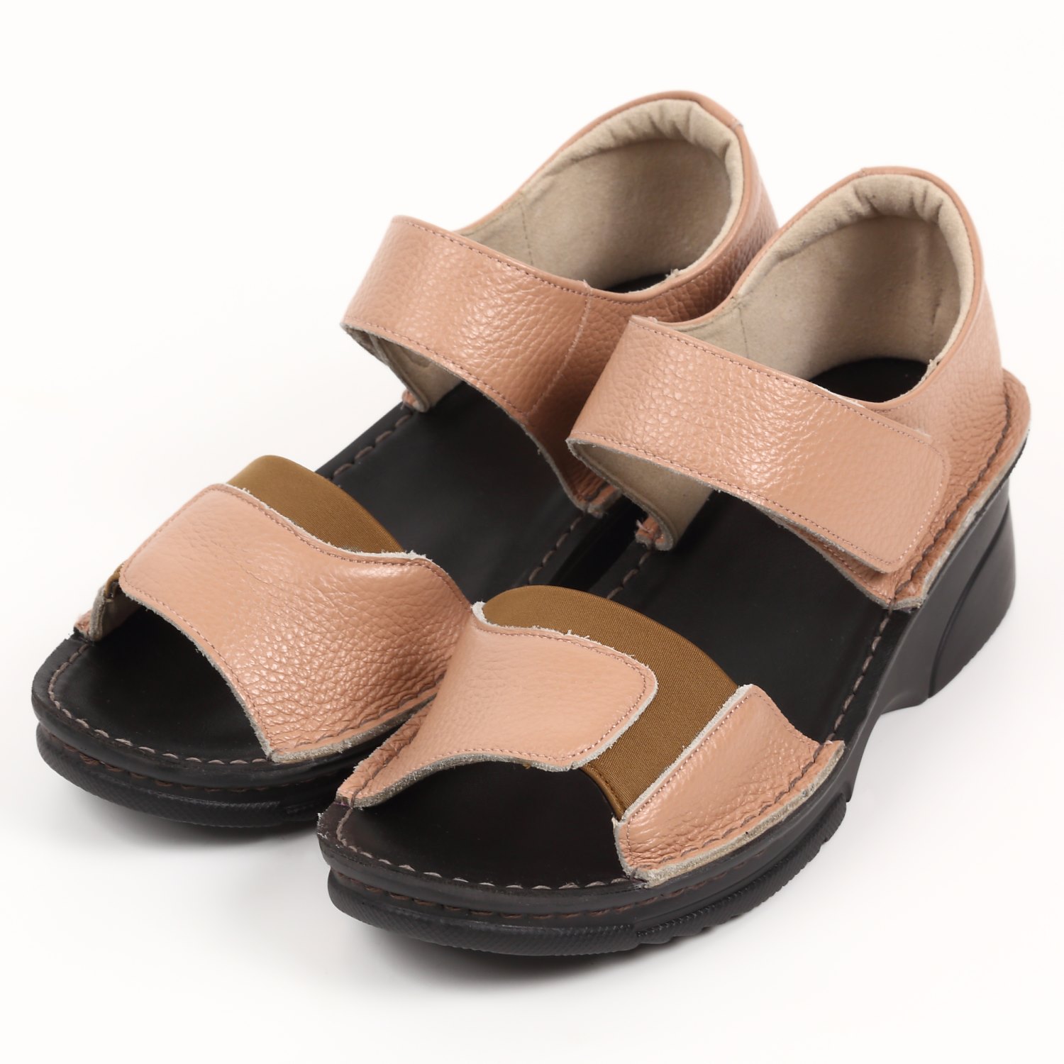 Vitanovaステッチダウン踵付きサンダル ピンクベージュ