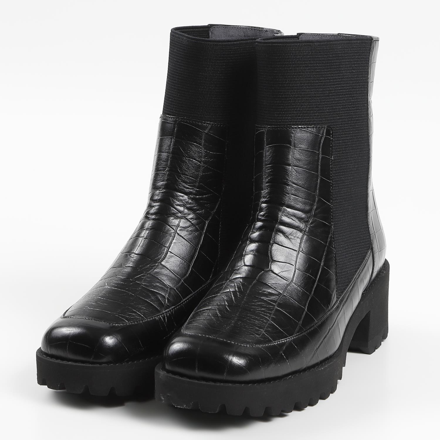 【OUTLET】VITA NOVA（ヴィタノヴァ）ヒールアップタンクソールブーツ　ブラッククロコ