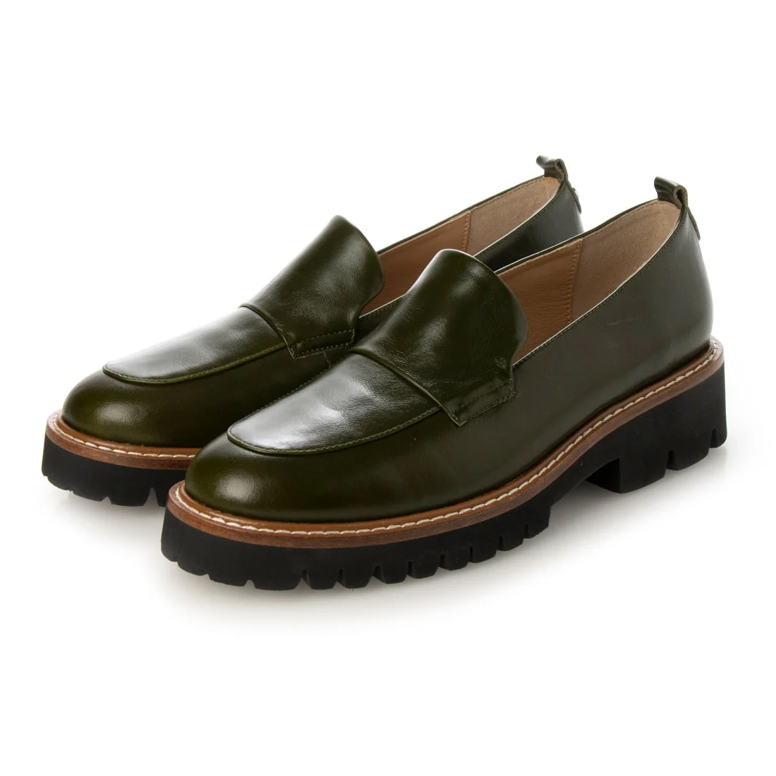 【OUTLET】KISCO（キスコ）ボリュームソールローファー　カーキ