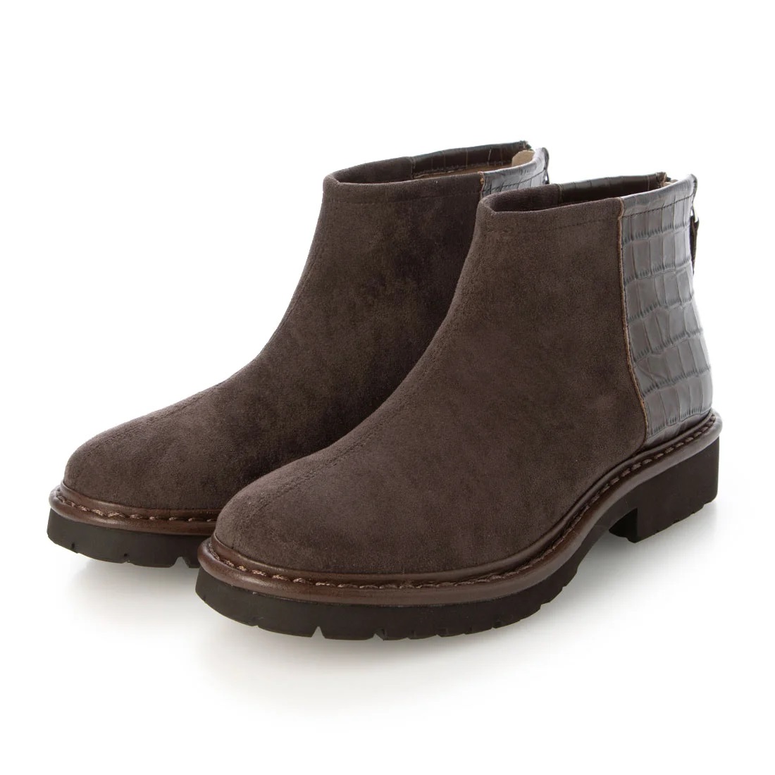 【OUTLET】KISCO（キスコ）ストレッチコンビアンクルブーツ　ダークブラウン