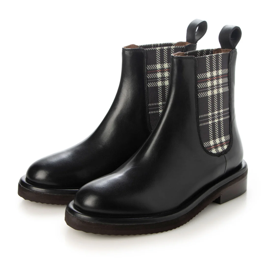 【OUTLET】KISCO（キスコ）チェックパターンサイドゴアブーツ　ブラック