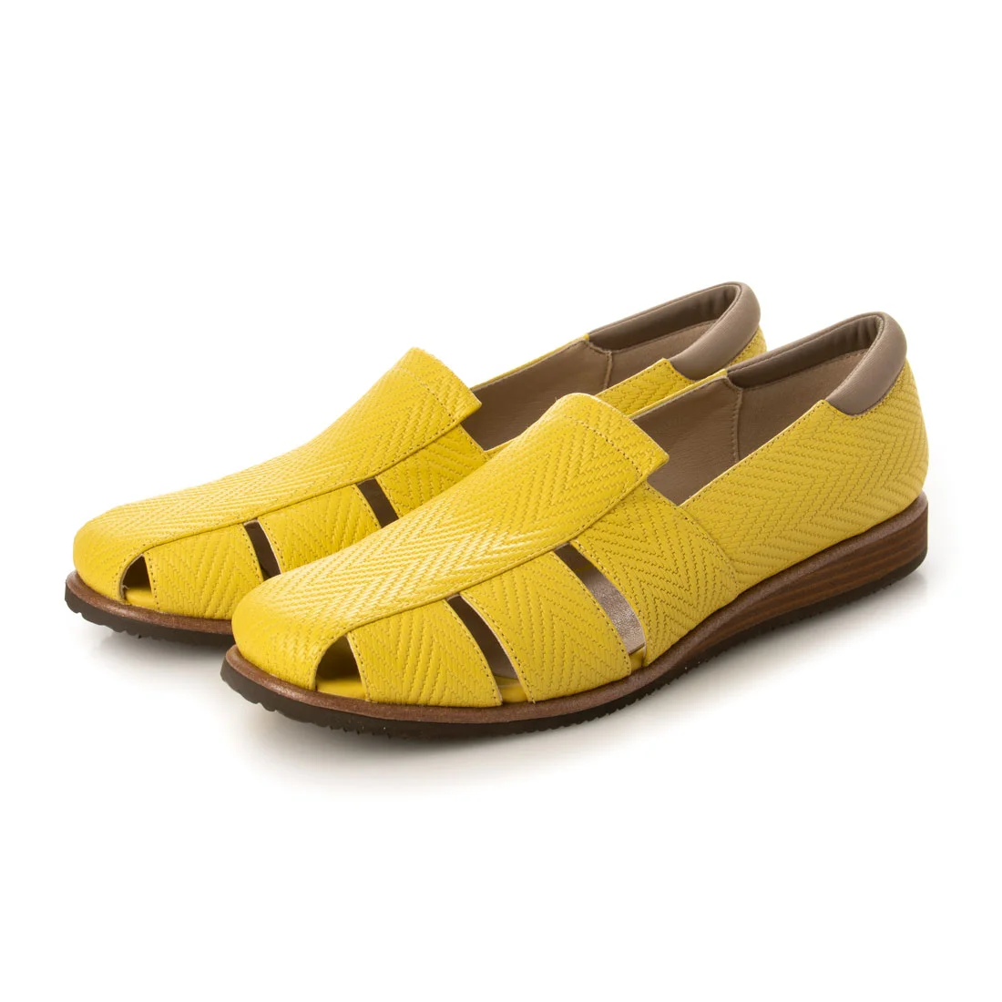 新品◆KISKOキスコ【23、2E】レースカッティングシューズ. クッション底 KISCO（キスコ）グルカスリッポン イエロー｜BARCLAY