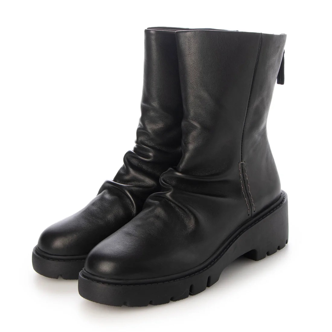 【OUTLET】KISCO（キスコ）トラックソールギャザーミドルブーツ　ブラック