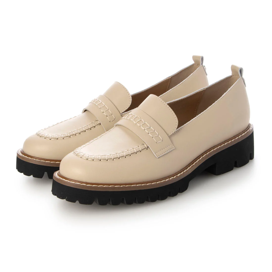 【OUTLET】KISCO（キスコ）ステッチワークボリュームソールローファー　ベージュ
