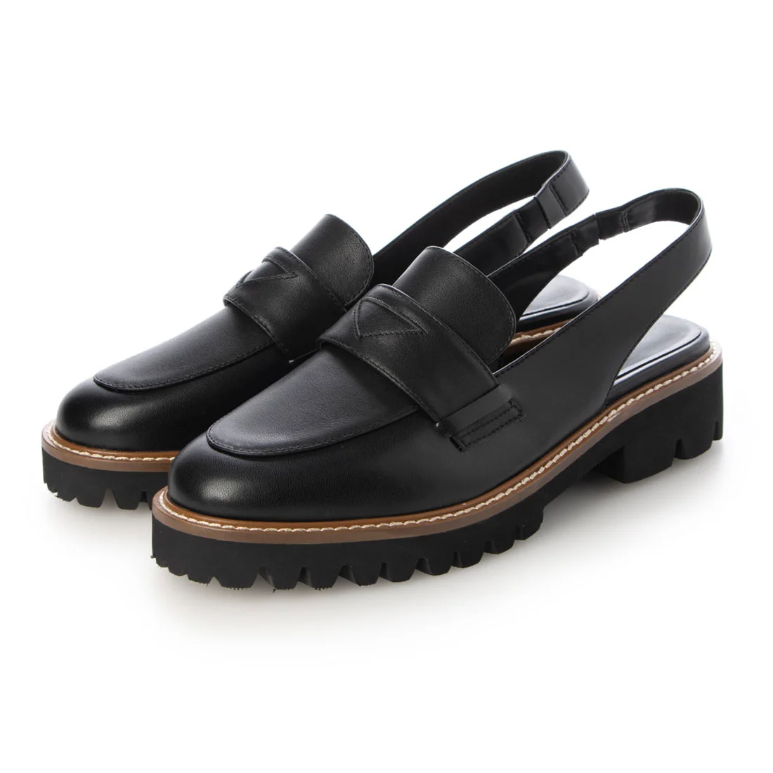【OUTLET】KISCO（キスコ）スリングバックボリュームソールローファー　ブラック