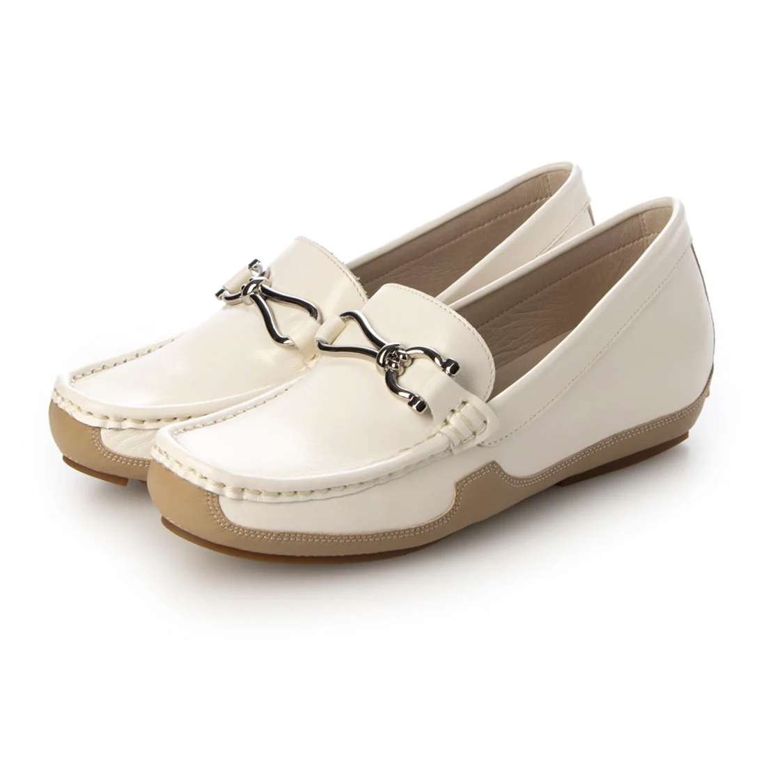 【OUTLET】KISCO（キスコ）コードモチーフインヒールモカシン　ホワイトベージュ