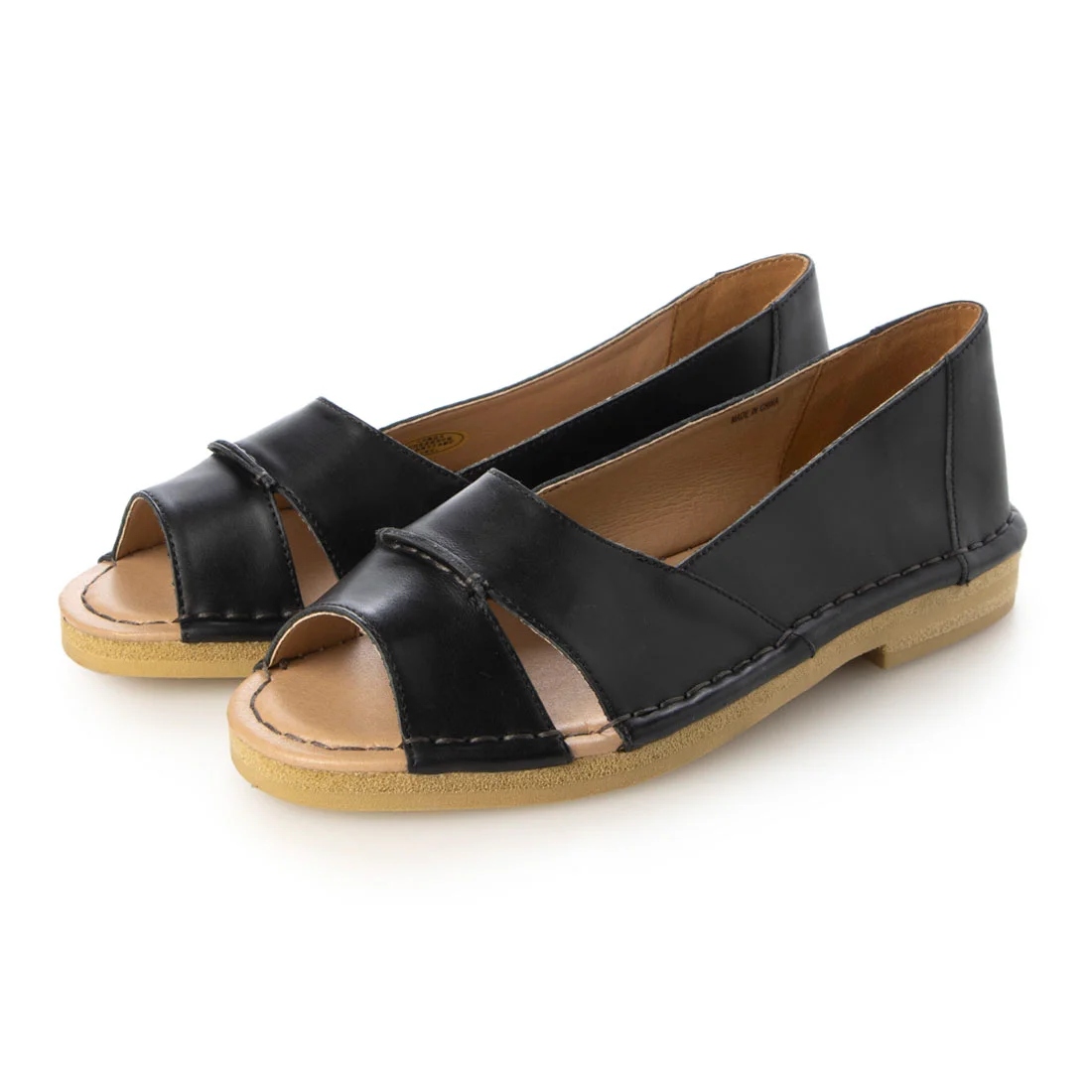 【OUTLET】KISCO（キスコ）サイドスリットフラットシューズ　ブラック