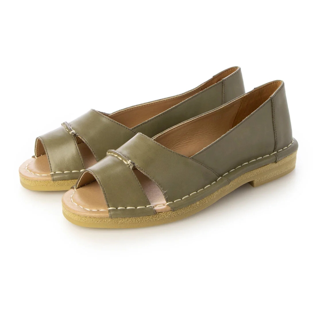 【OUTLET】KISCO（キスコ）サイドスリットフラットシューズ　ライトカーキ