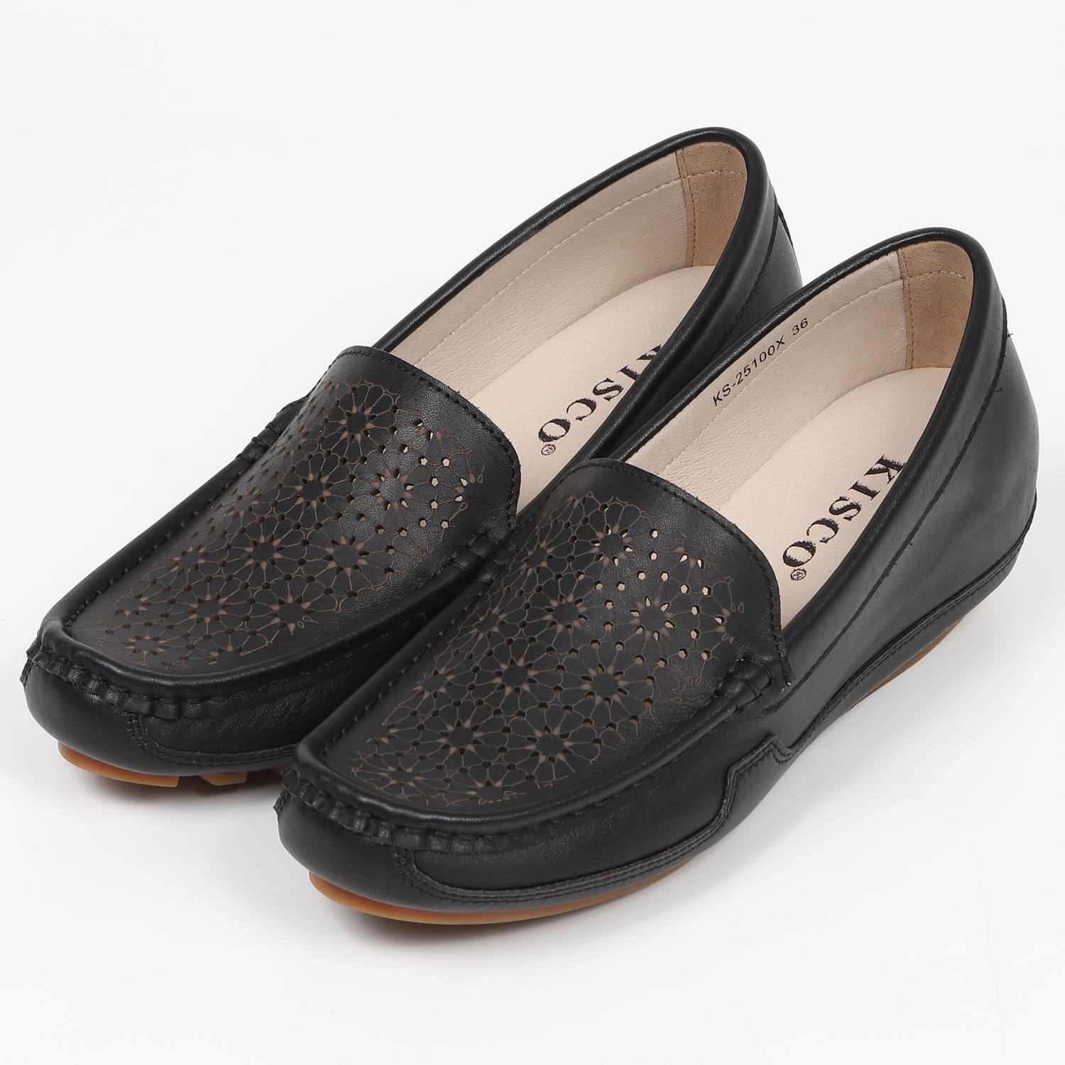 KISCO（キスコ）インヒールレーザーカットモカシン　ブラック