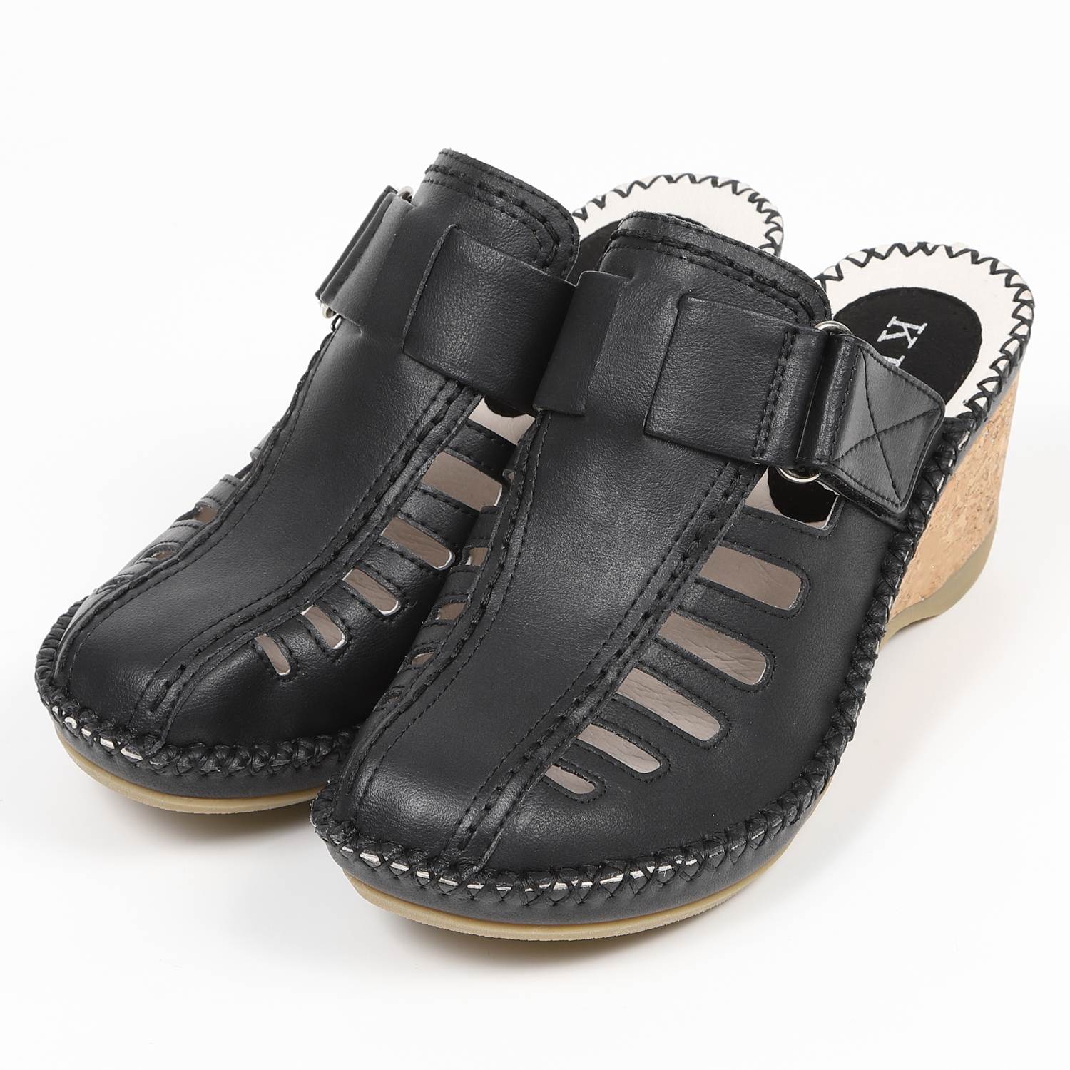 KISCO（キスコ）スリットコルクウェッジサンダル ブラック｜BARCLAY