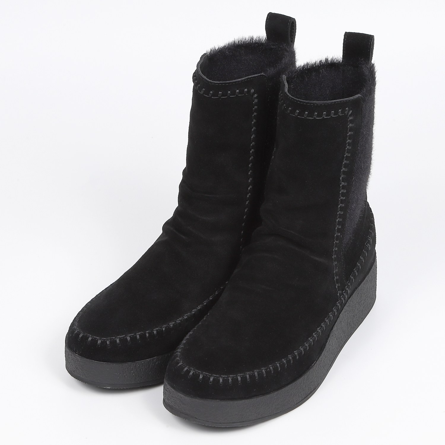 KISCO（キスコ）ステッチデザインスエードショートブーツ　ブラックスエード