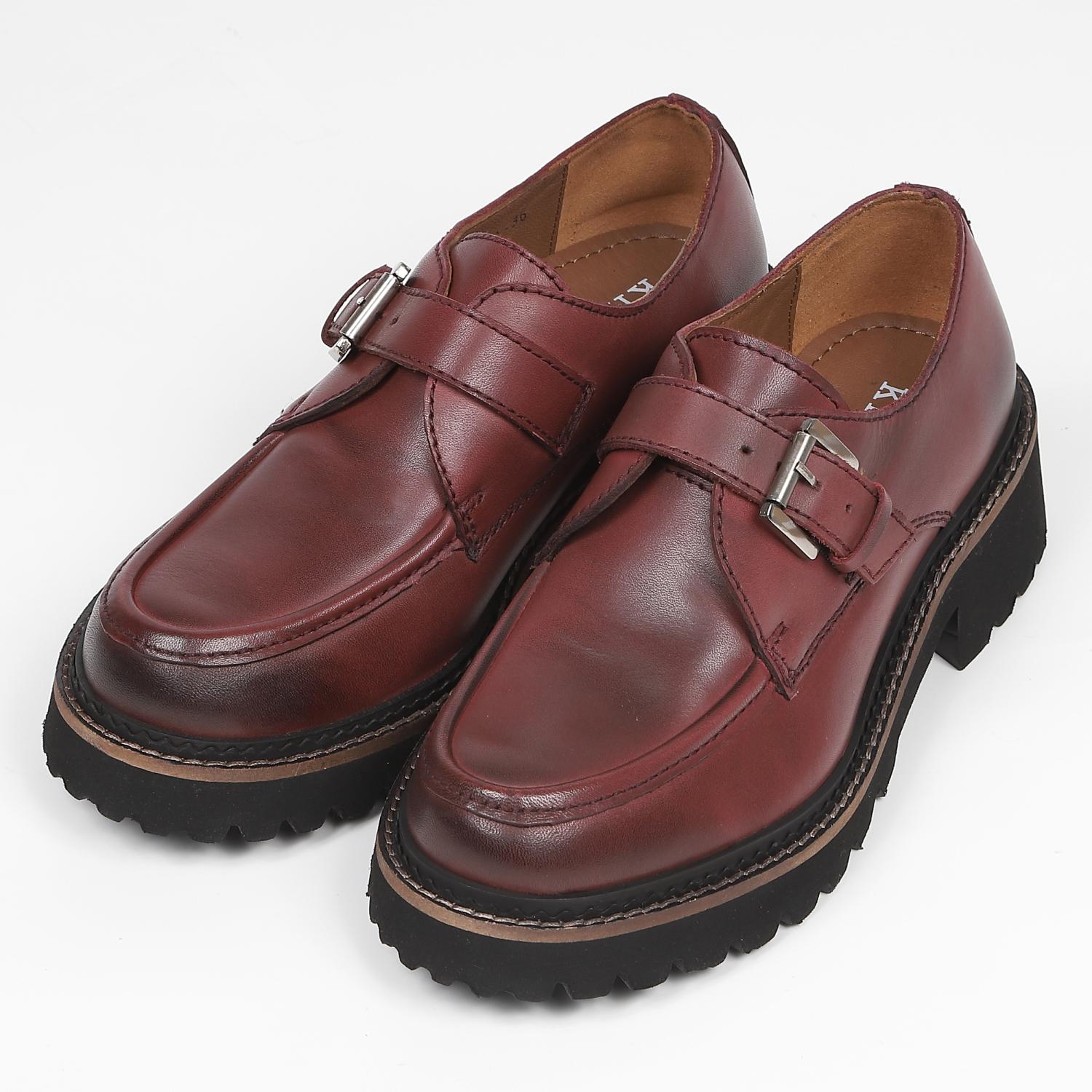 KISCO（キスコ）トラックソールモンクストラップシューズ　バーガンディ
