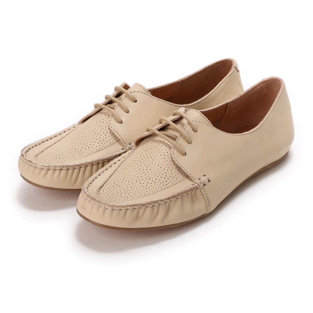 【OUTLET】KISCO（キスコ）レースアップレザーフラットシューズ　アイボリー
