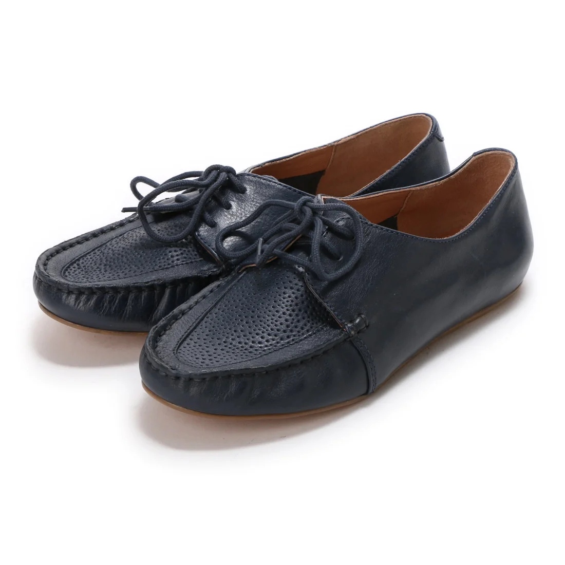【OUTLET】KISCO（キスコ）レースアップレザーフラットシューズ　ネイビー