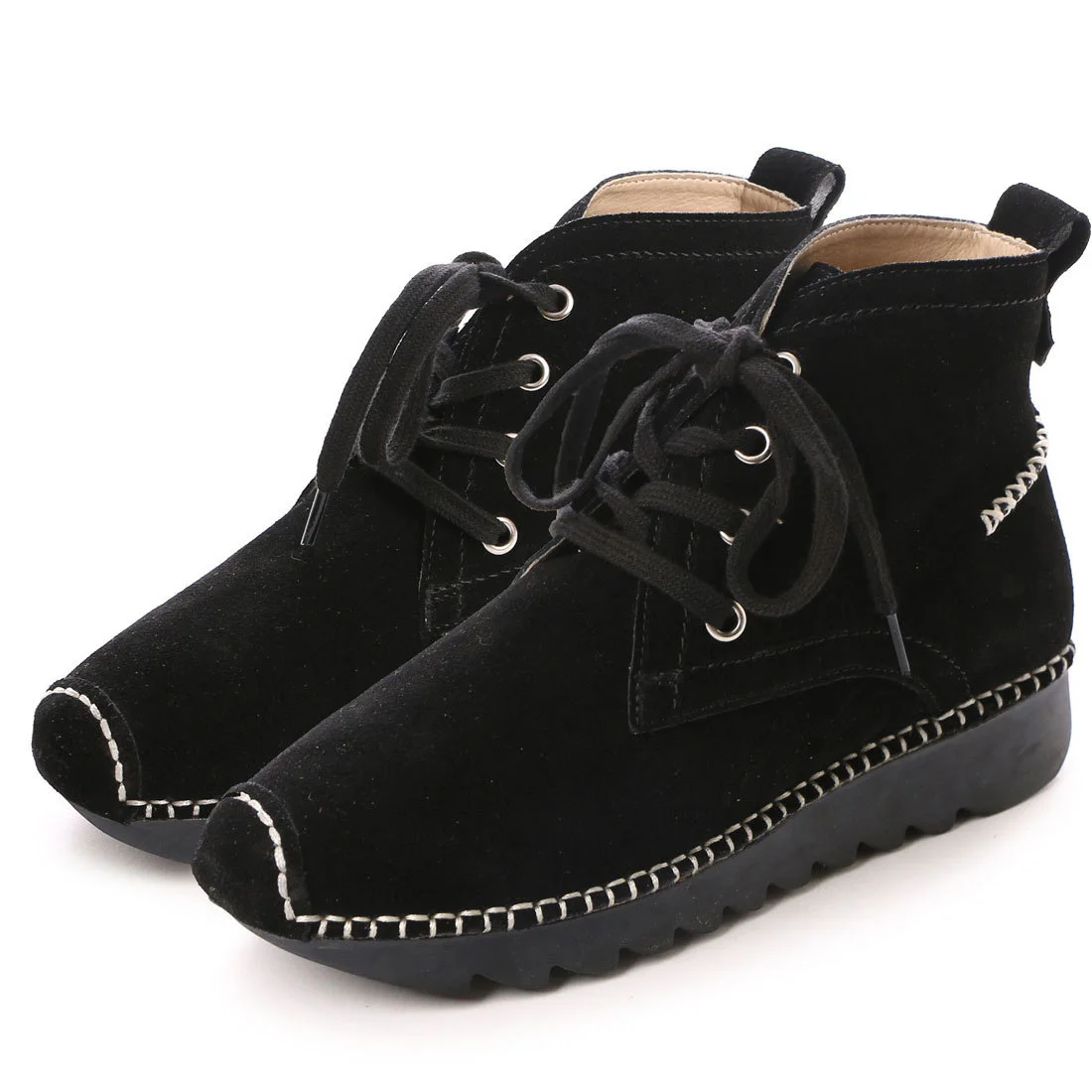 【OUTLET】KISCO（キスコ）レースアップカジュアルショートブーツ　ブラック