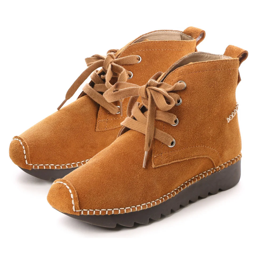 【OUTLET】KISCO（キスコ）レースアップカジュアルショートブーツ　キャメル