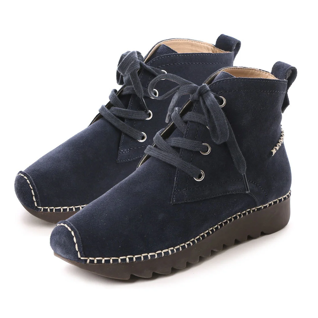 【OUTLET】KISCO（キスコ）レースアップカジュアルショートブーツ　ネイビー