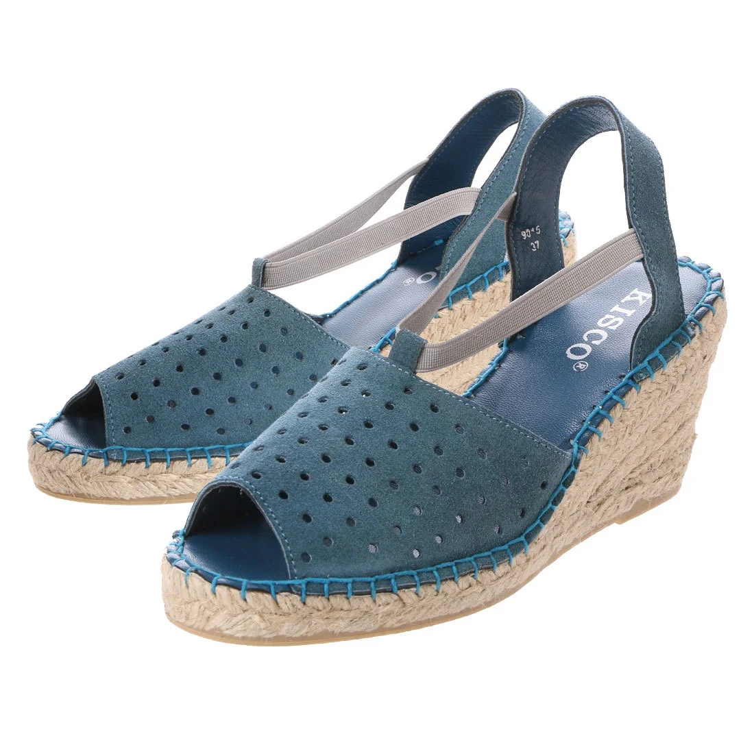【OUTLET】KISCO（キスコ）バックストラップパンチングジュート巻サンダル 　ブルー