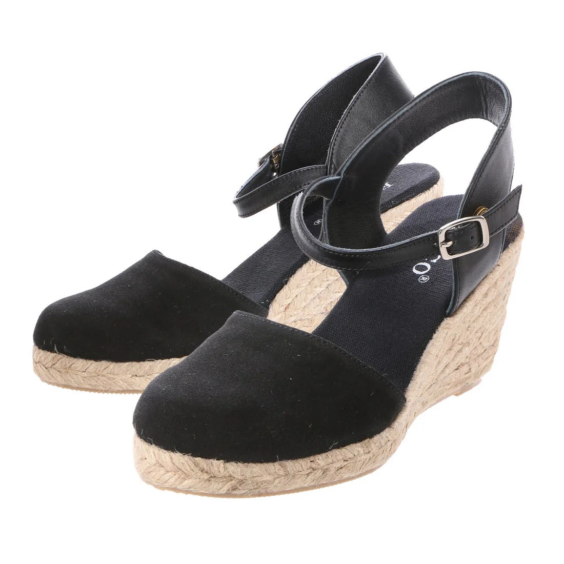 【OUTLET】KISCO（キスコ）カジュアルジュート巻きバックストラップラウンドトゥサンダル　ブラック