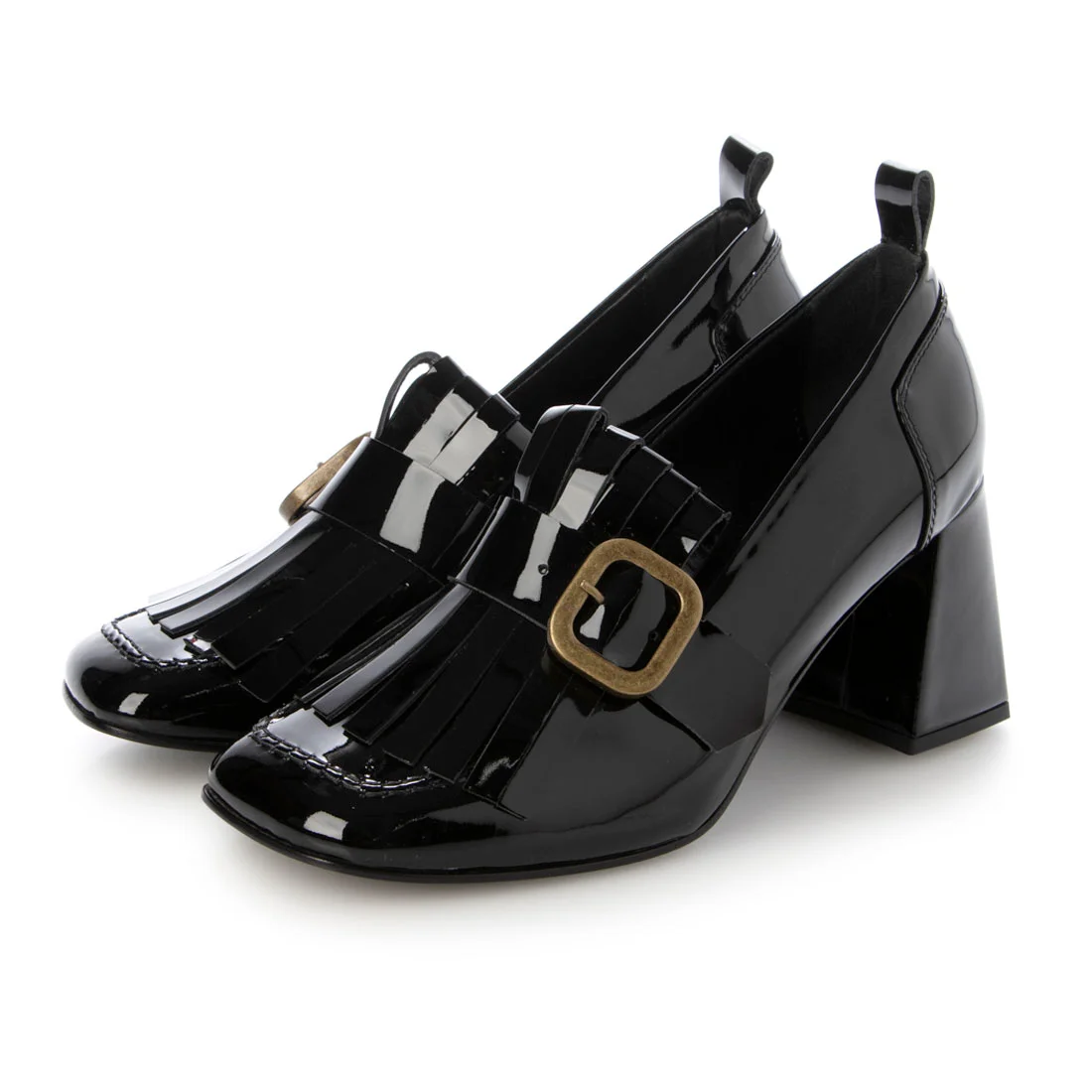 【OUTLET】NAPOLEONI（ナポレオーニ） イタリア製 バックル付ヒールアップローファー　ブラックエナメル