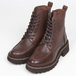 レースアップハイライズショートブーツ　24.5 ブラウン BARCLAY ファスナー付レースアップブーツ レッドブラウン｜BARCLAY